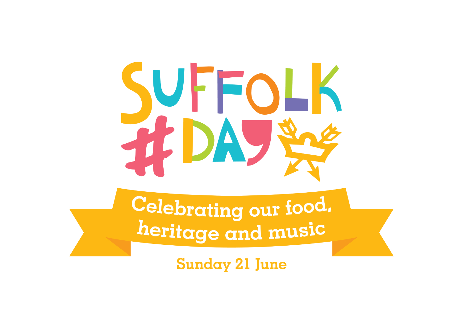 Suffolk Day logo and banner saying celebrating our food, heritage and music on Sunday 21 June